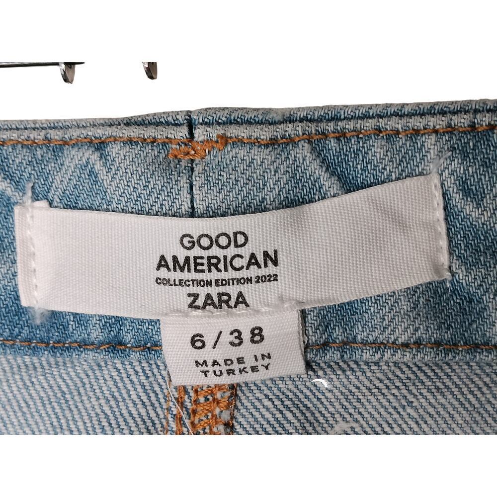 New with Tags Good American x Zara Ripped Classic Slim Jeans Light Wash Size 6 - Picture 12 of 15